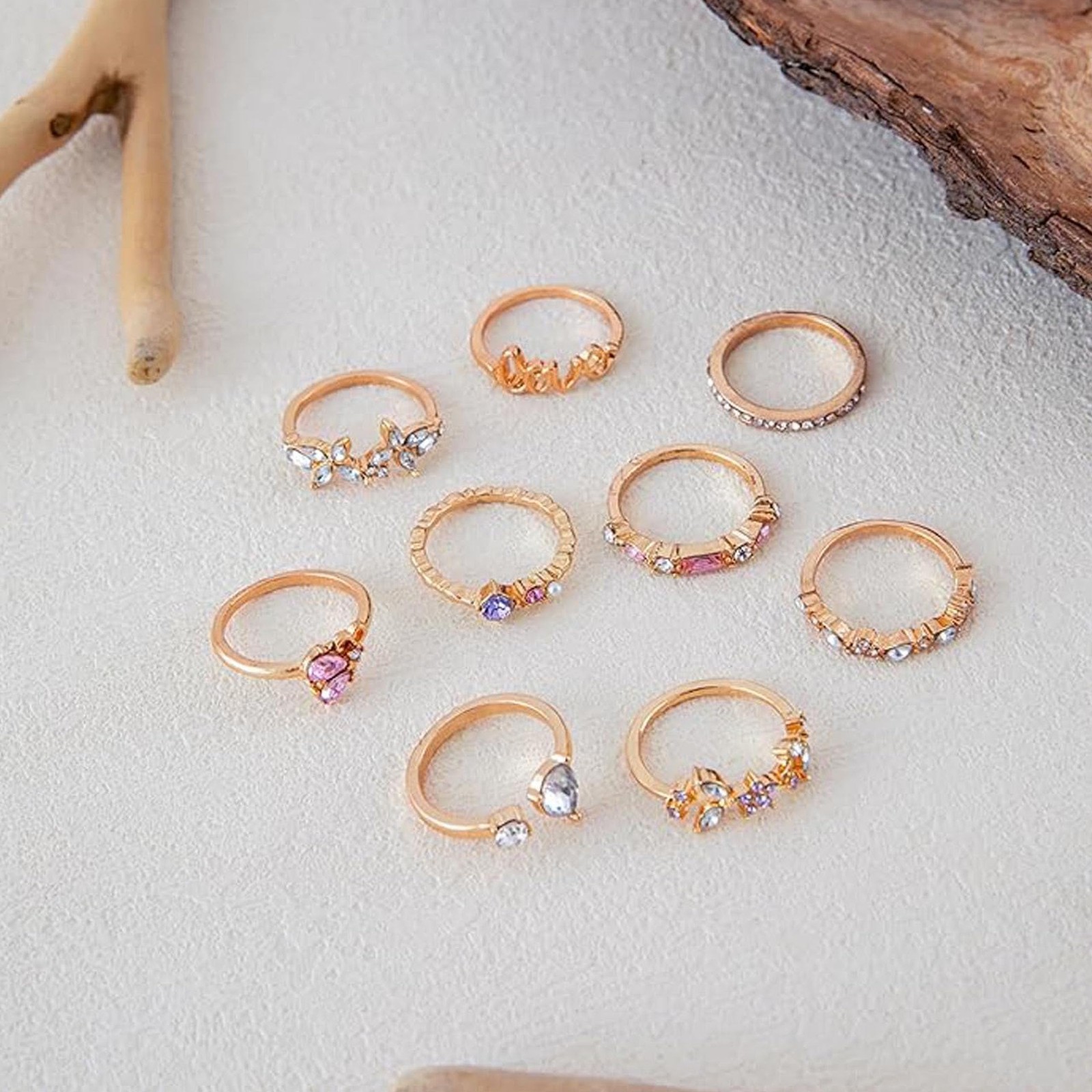 Gold Rings for Women Stackable Adjustable Love Moon Star Ring Set Non Tarnish…