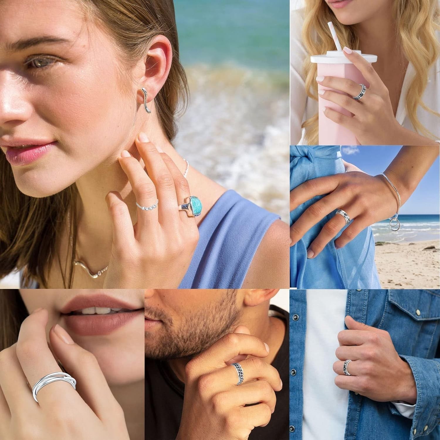 Fidget Rings for Anxiety 8pcs Stainless Steel Spinner Ring Anti Anxiety Ring …