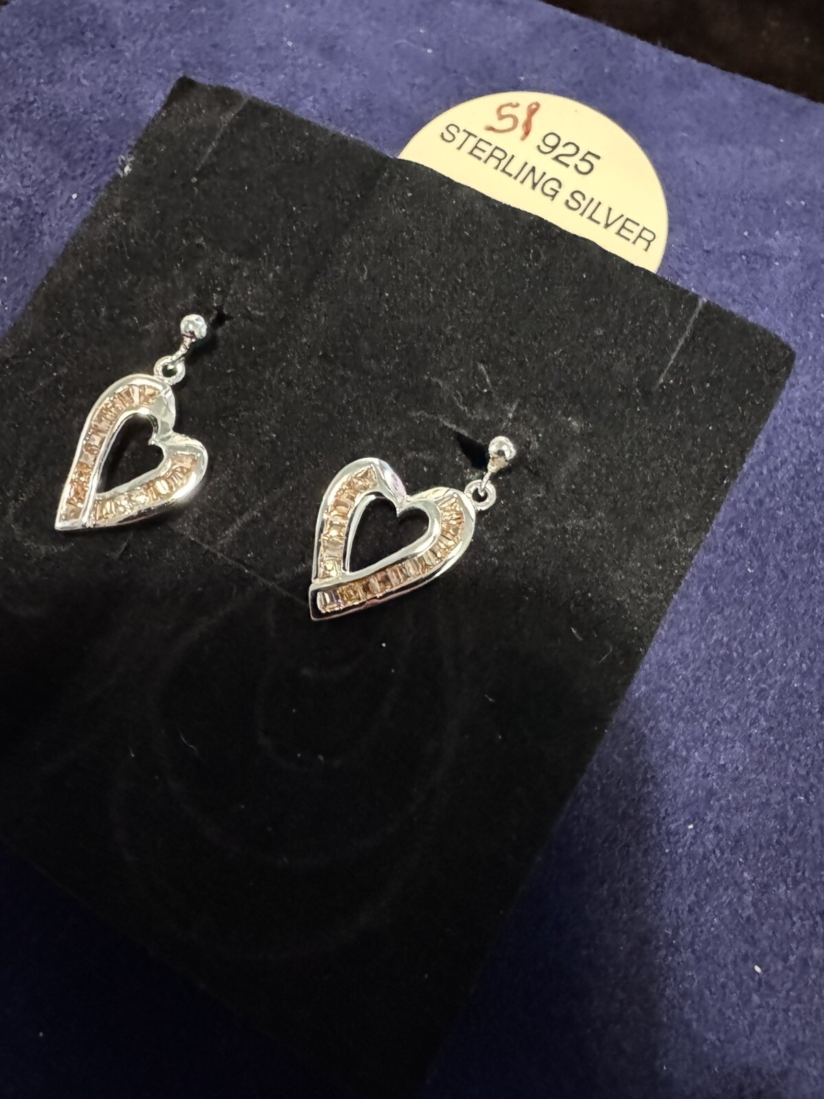 Sterling Silver 925 Heart Earring Champagne Emerald cut dangle 3/4″ ling 51