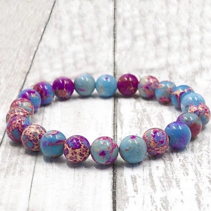 Natural 10mm Imperial Jasper Beaded Bracelet for Meditation Healing Hand Woven