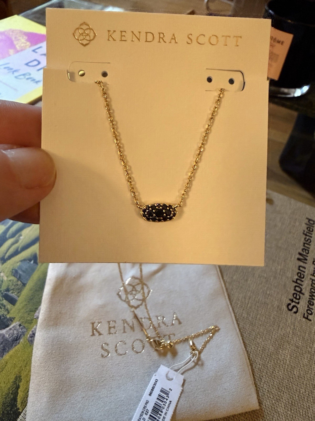 Kendra Scott Gold Black Drusy Pendant Necklace With Branded Pouch & Tag