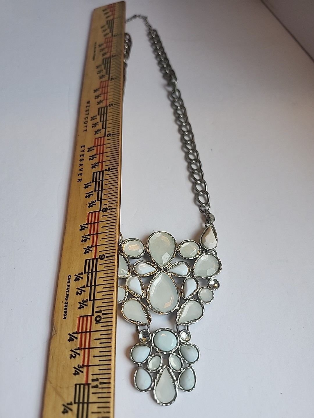 Statement Bib Necklace Light Blue Stones 18 inch
