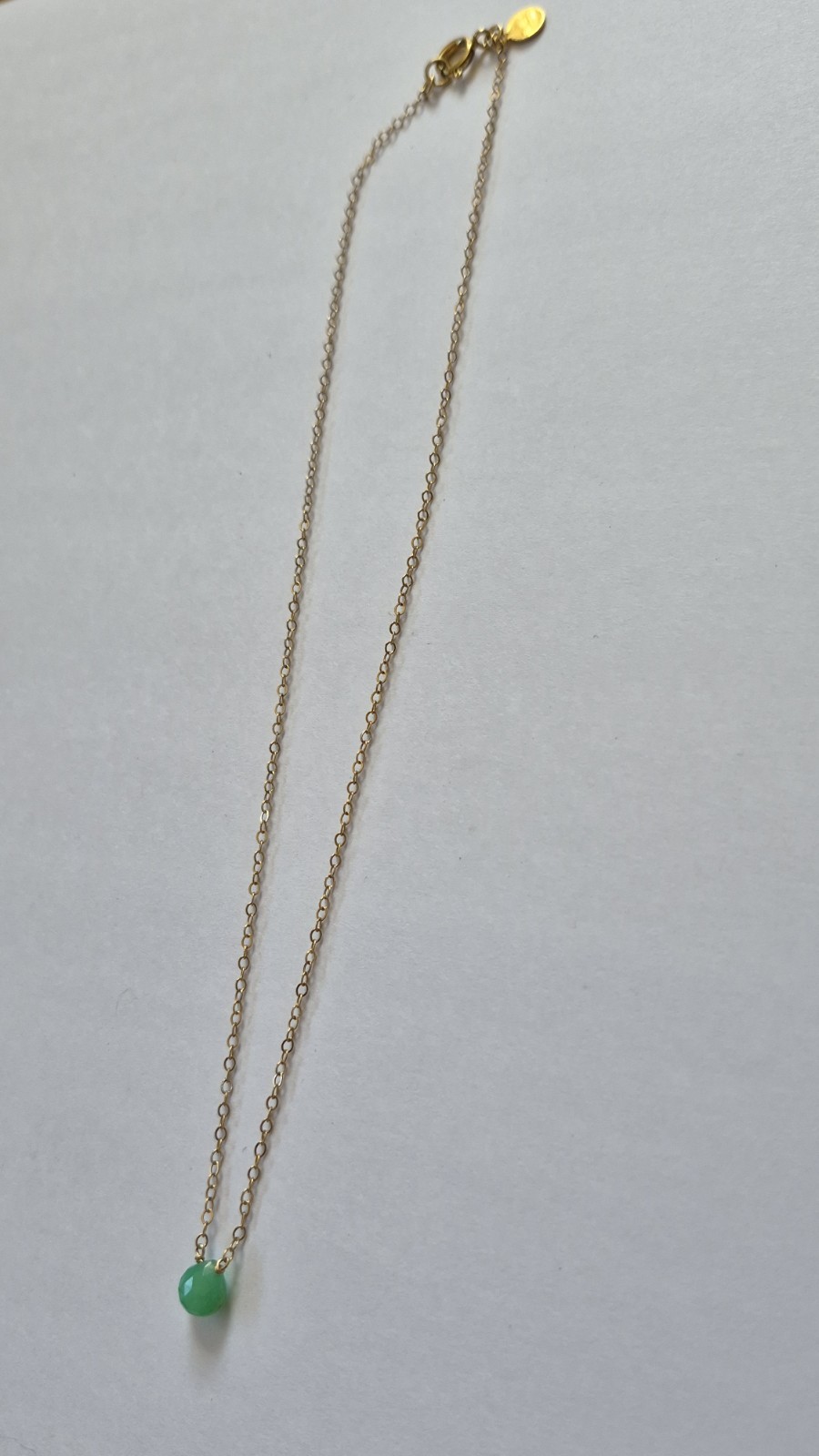 Leila Necklace Lite Green Faceted Stone Gold Filled 16″ Chain Spring Ring Clasp