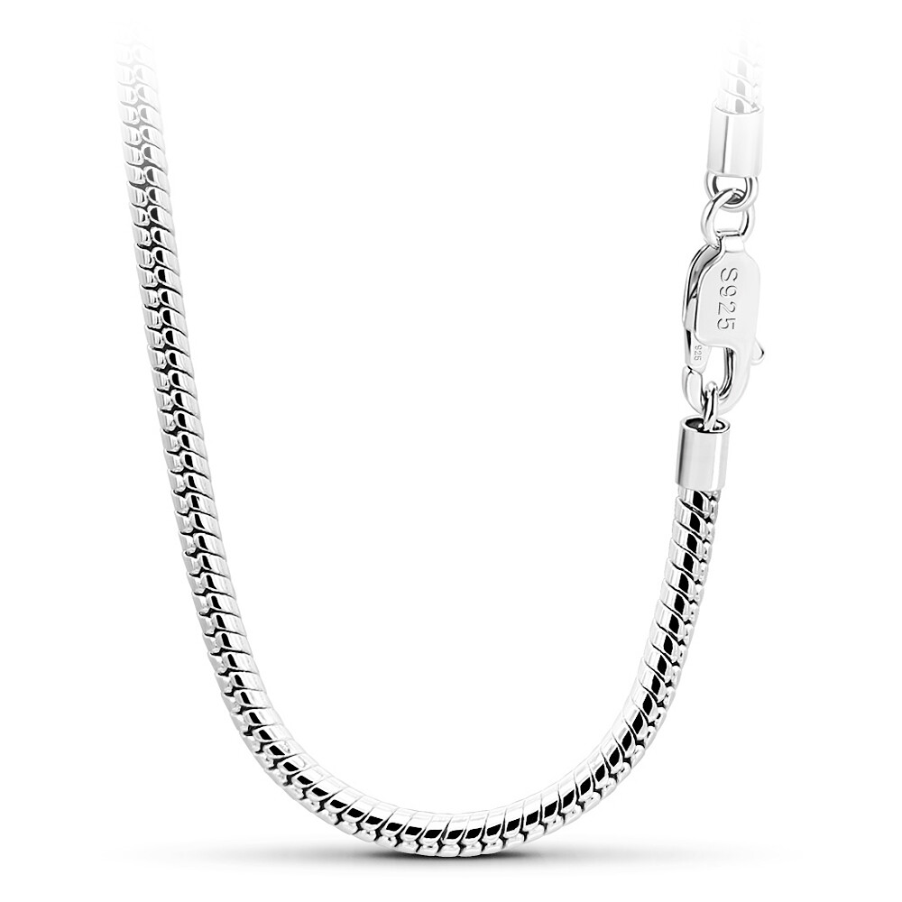 Genuine 925 Sterling Silver Round Snake Necklace 18″ to 28″ for Men Boys Women
