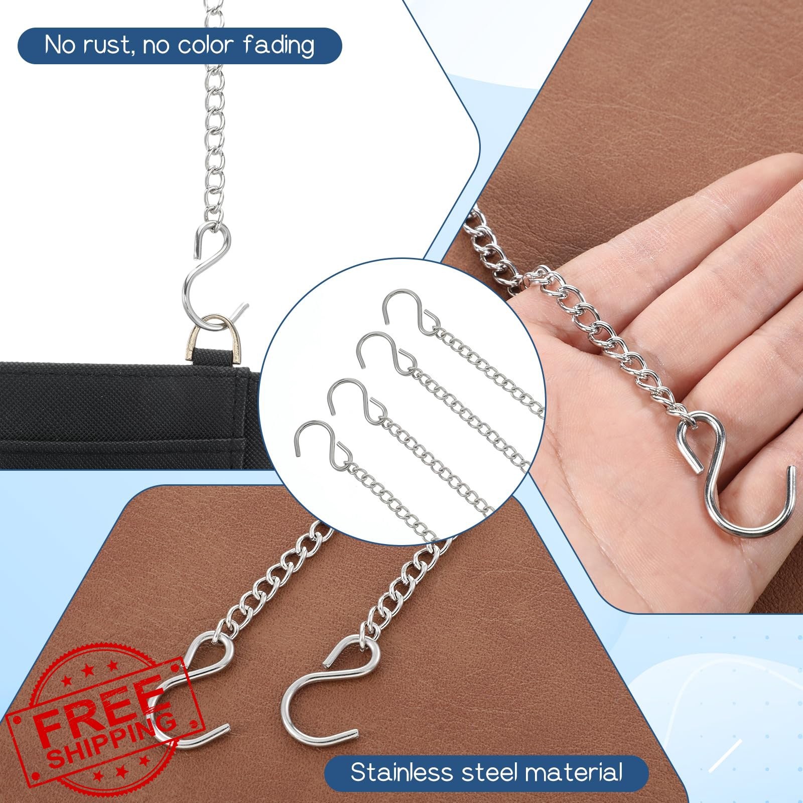 Apojgitn 19.7 Inch Hanging Chain with Hooks Stainless Steel