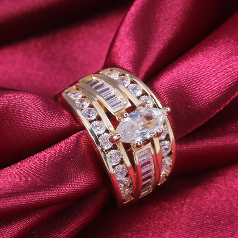 18k Yellow Gold Plated Women Ring Cubic Zircon Wedding Ring Sz 6-10
