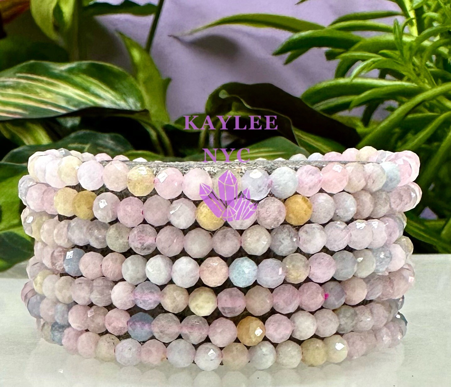 Wholesale 6 Pcs Natural Morganite 4mm Faceted 7.5” Stretch Bracelet
