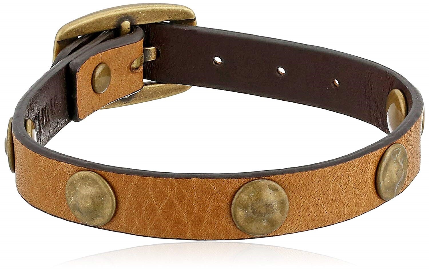 Frye Unisex Camel Leather DB994 Stud Buckle Wrap Cuff Bracelet 9″