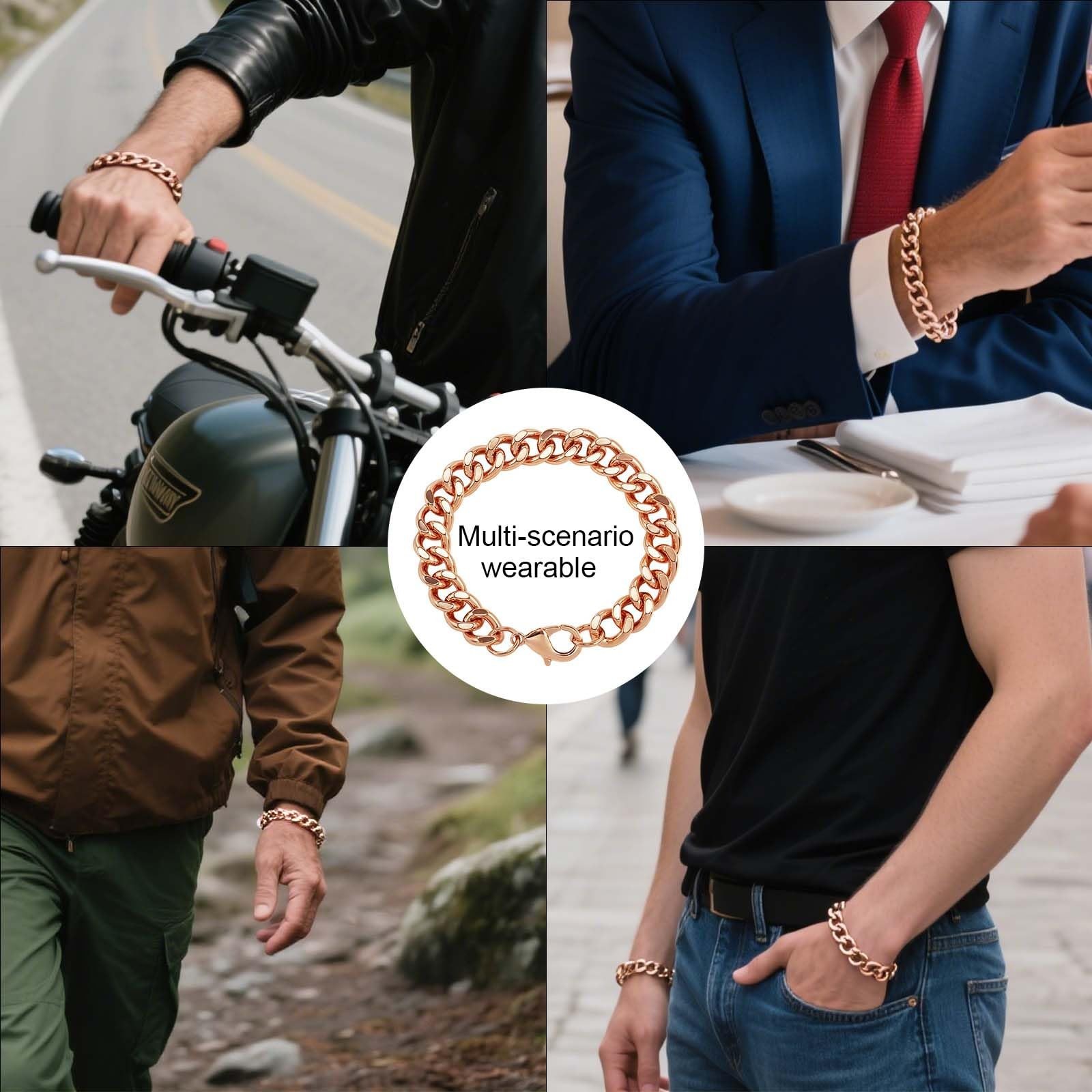 Men’s Pure Copper Chunky Bracelet – 9″ Non-Tarnish Cuban Link Wrist Chain Gift