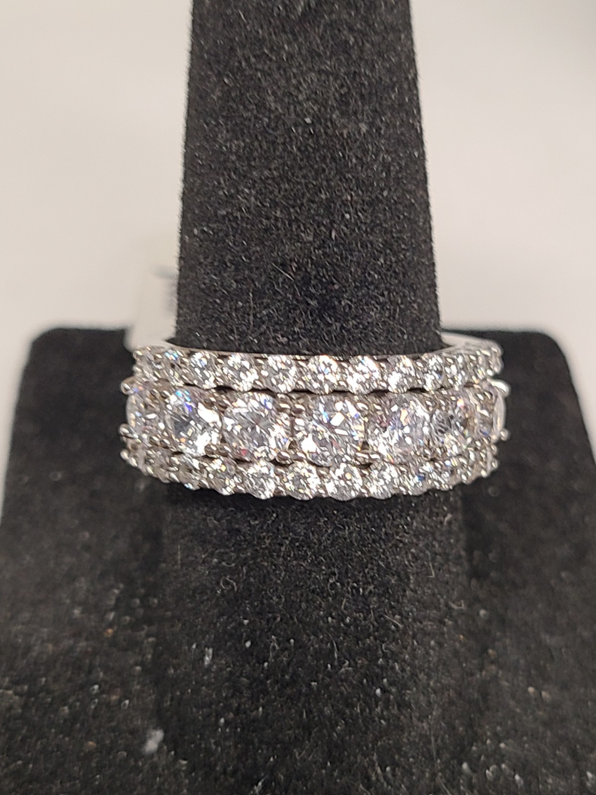 White Cubic Zirconia Platinum Over Sterling Silver Ring Set. (2.38ctw DEW)