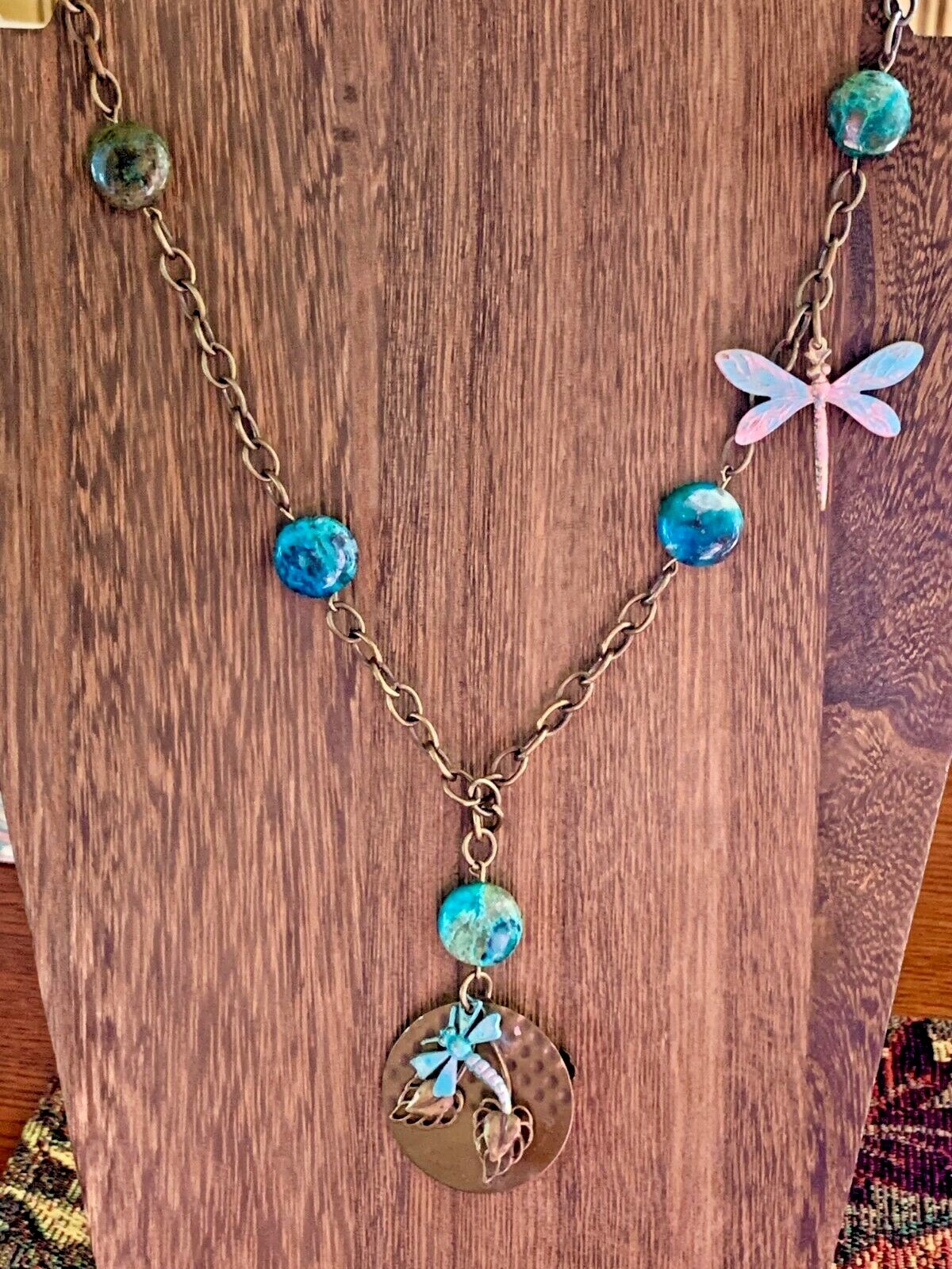 Brass Plated Dragonfly Patina NECKLACE 19 inches (48cm) Estate