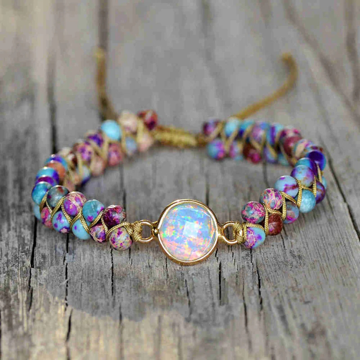 Galaxy Sea Sediment Jasper Opal Double Braided Bracelet Healing Crystal Gifts