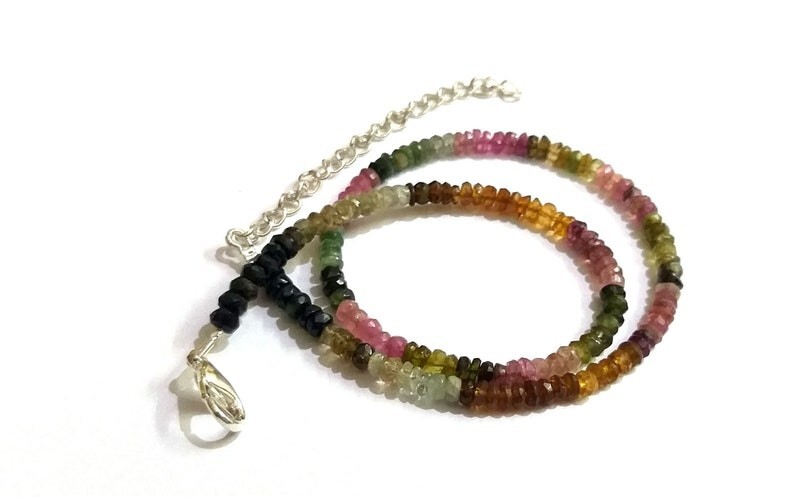 A++ Natural 3-4MM Multi Tourmaline Faceted Round Gemstone Beaded Necklaces 18”