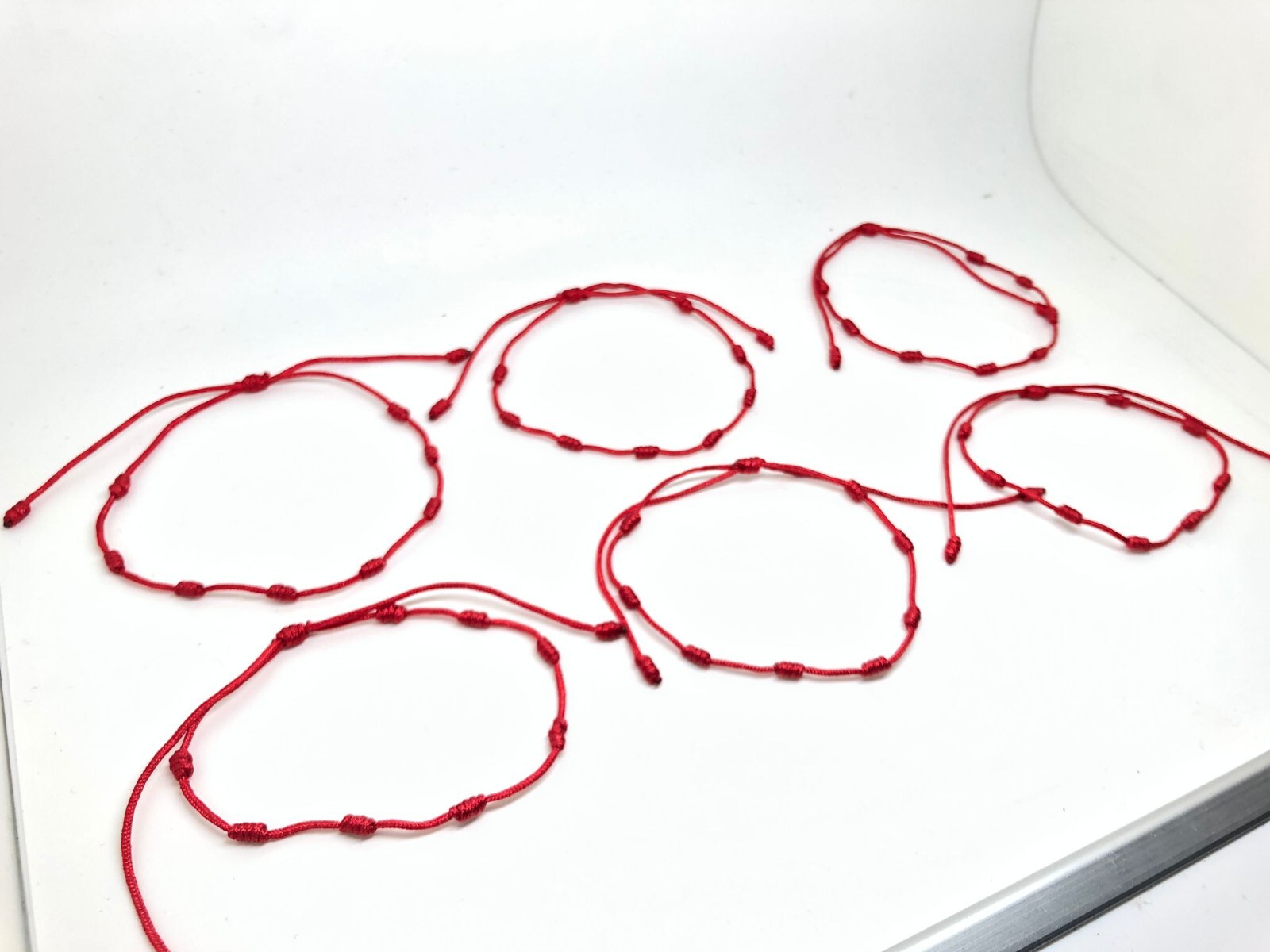 Red 10 Knots Bracelet Plain Protection Cord 10 Knots Adjustable 6in-10in packs