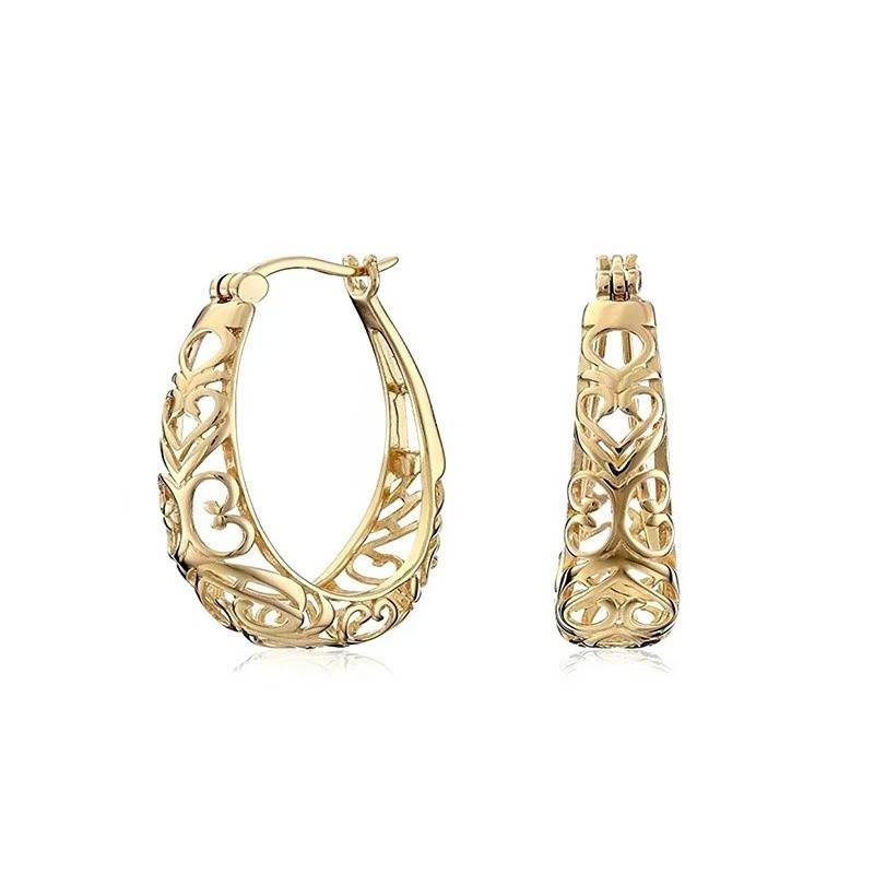 Fashion Women 18k Gold Plated Hollow Flower Dangle Huggie Hoop Earring Drop