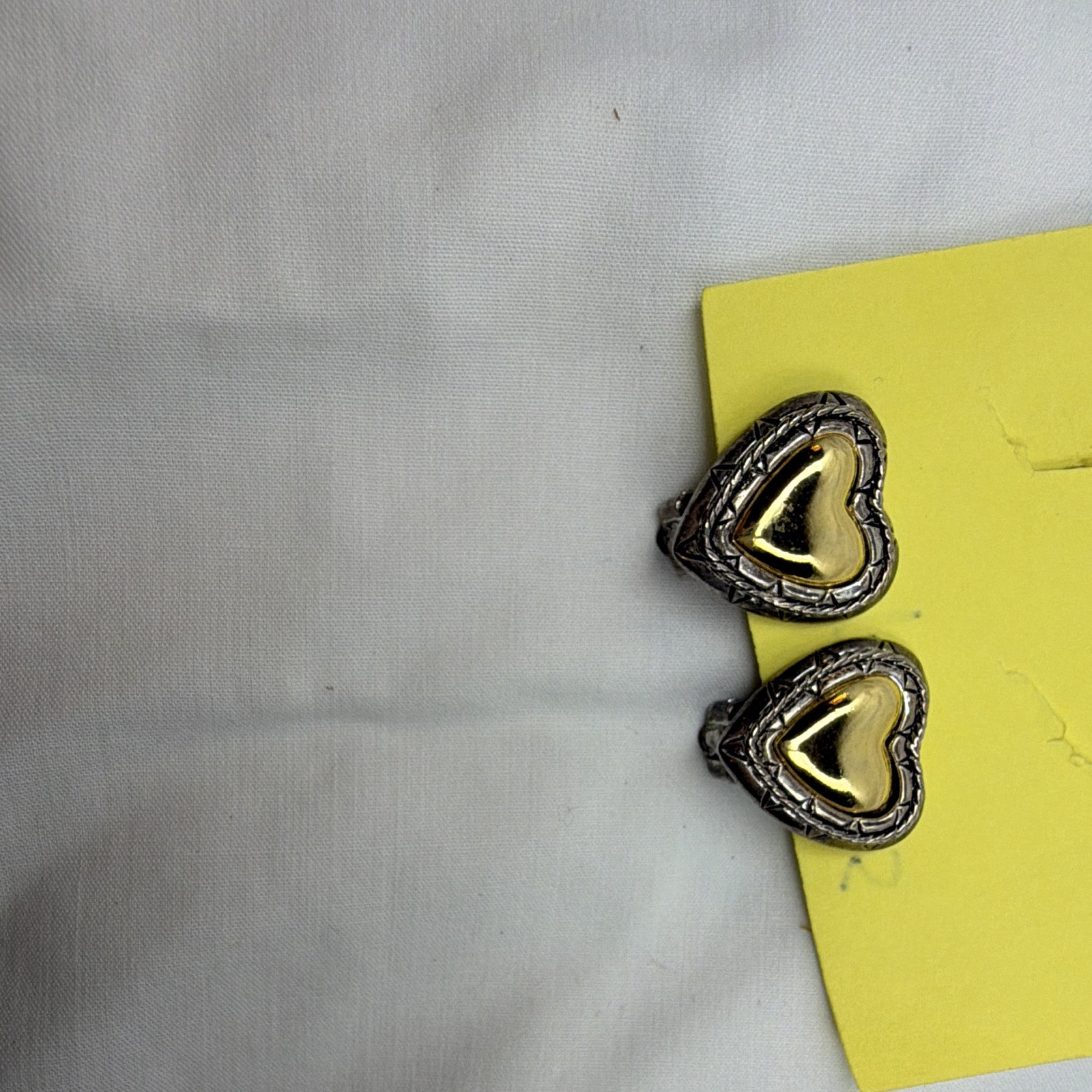 Heart Two-Tone Silver/Gold Clip-On Stud Earrings Love Theme, Metal, No Stone