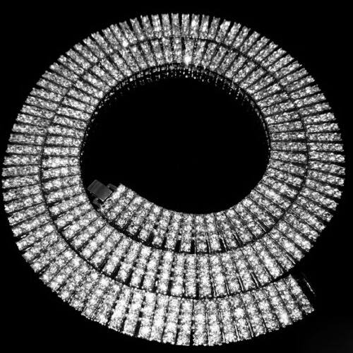 Hip Hop Style Silver PT Iced 4 Row Simulated Diamond 20″ Pharaoh Chain Necklace