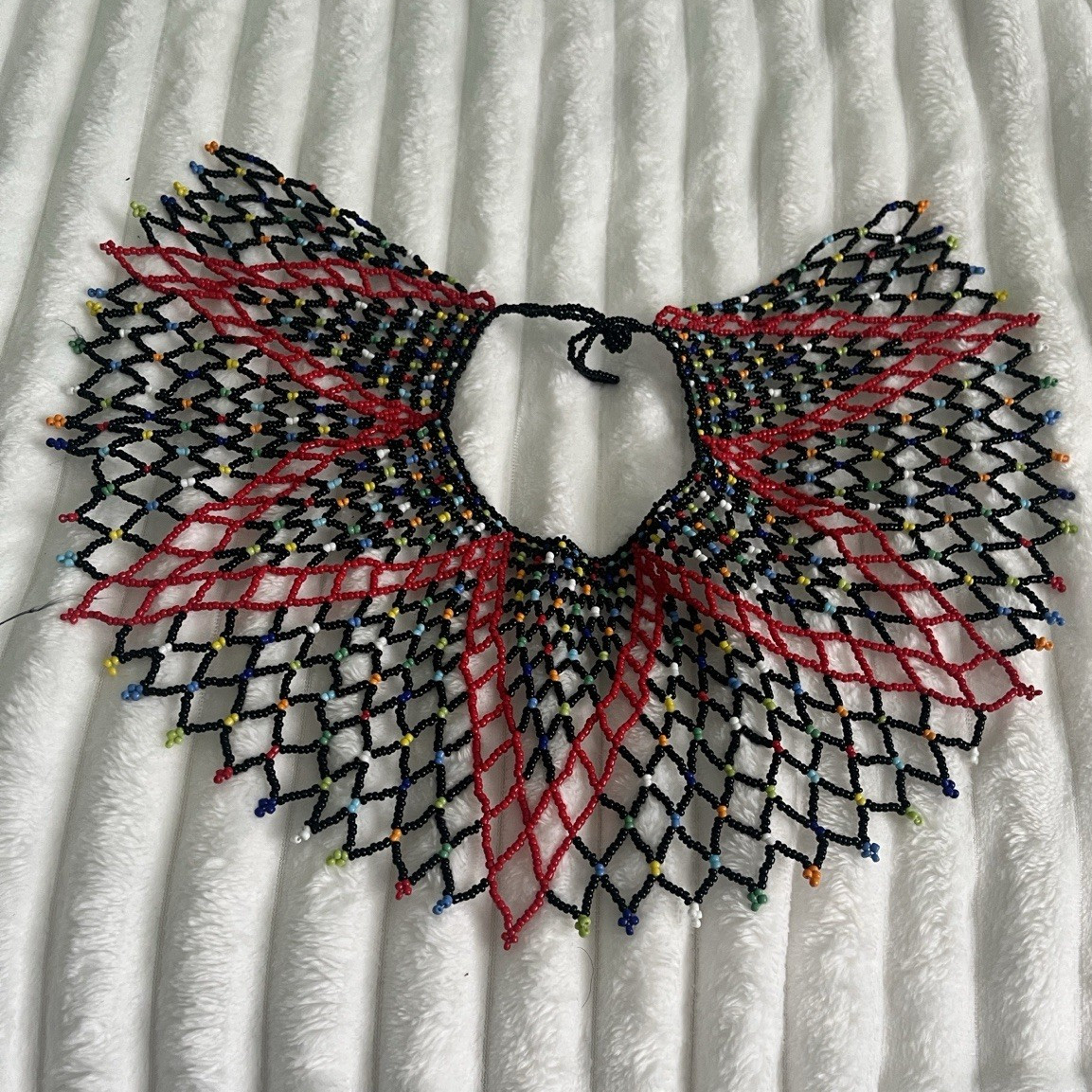 Multicolor Glass Beaded Collar Statement Necklace Ball/Bead Chain Tie Closure