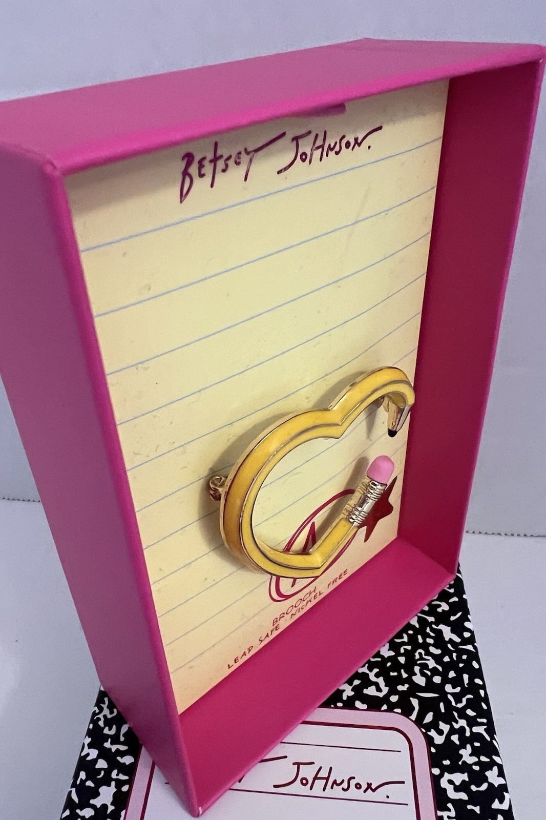Betsey Johnson Brooch Heart Pencil Yellow With Star Accent NWT With Box