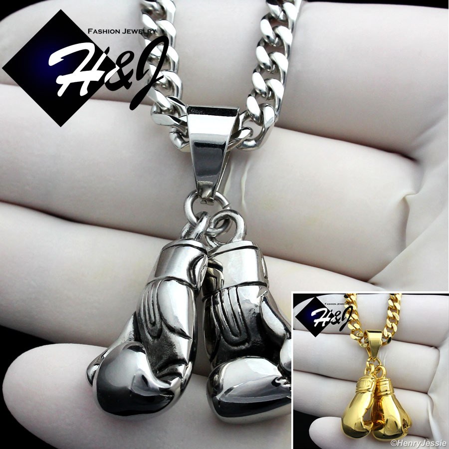18-36″Stainless Steel 5mm Silver/Gold Plated Cuban Chain Boxing Glove Pendant*87