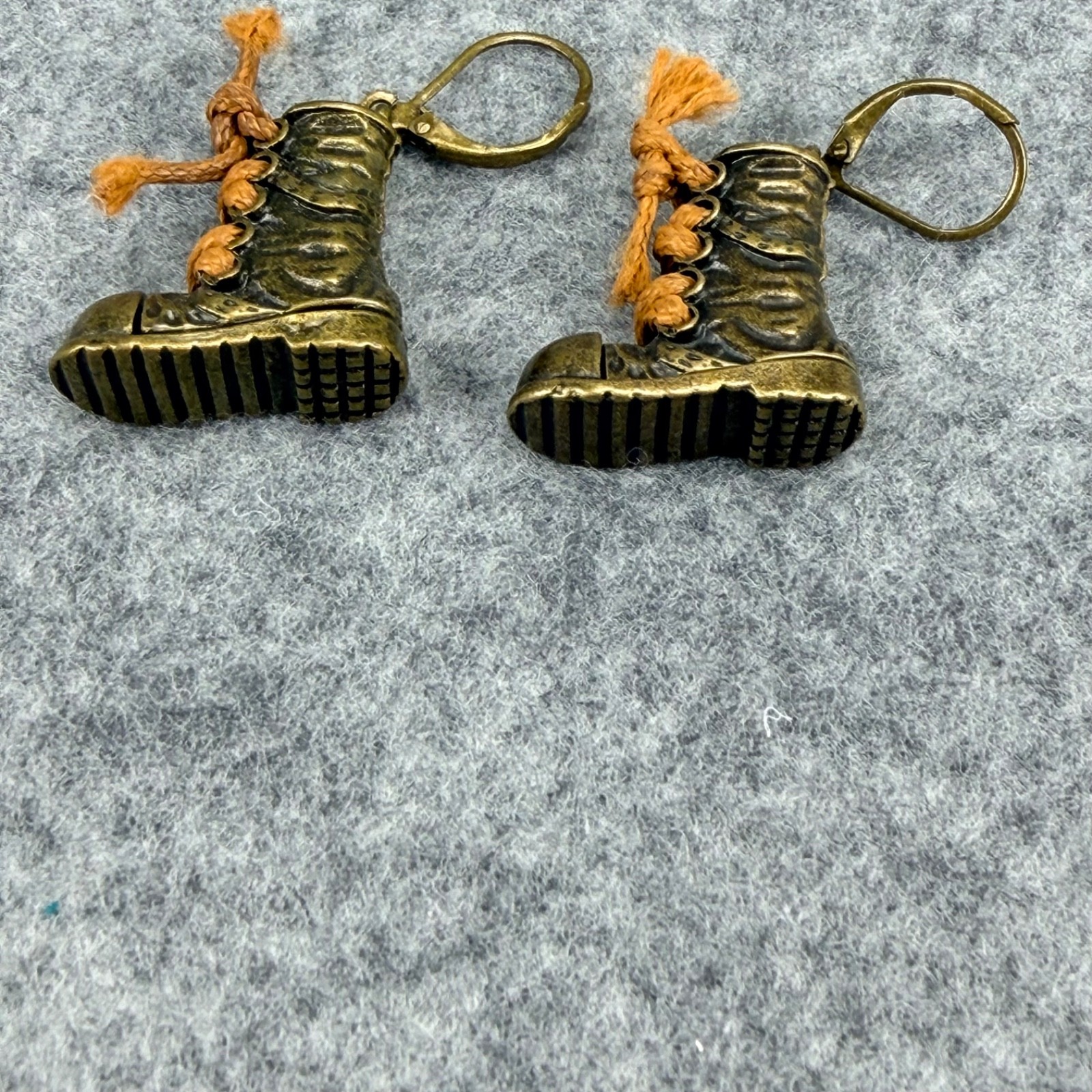 Novelty Combat Boot Dangle Earrings Bronze Tone Lace Up Military Grunge Punk