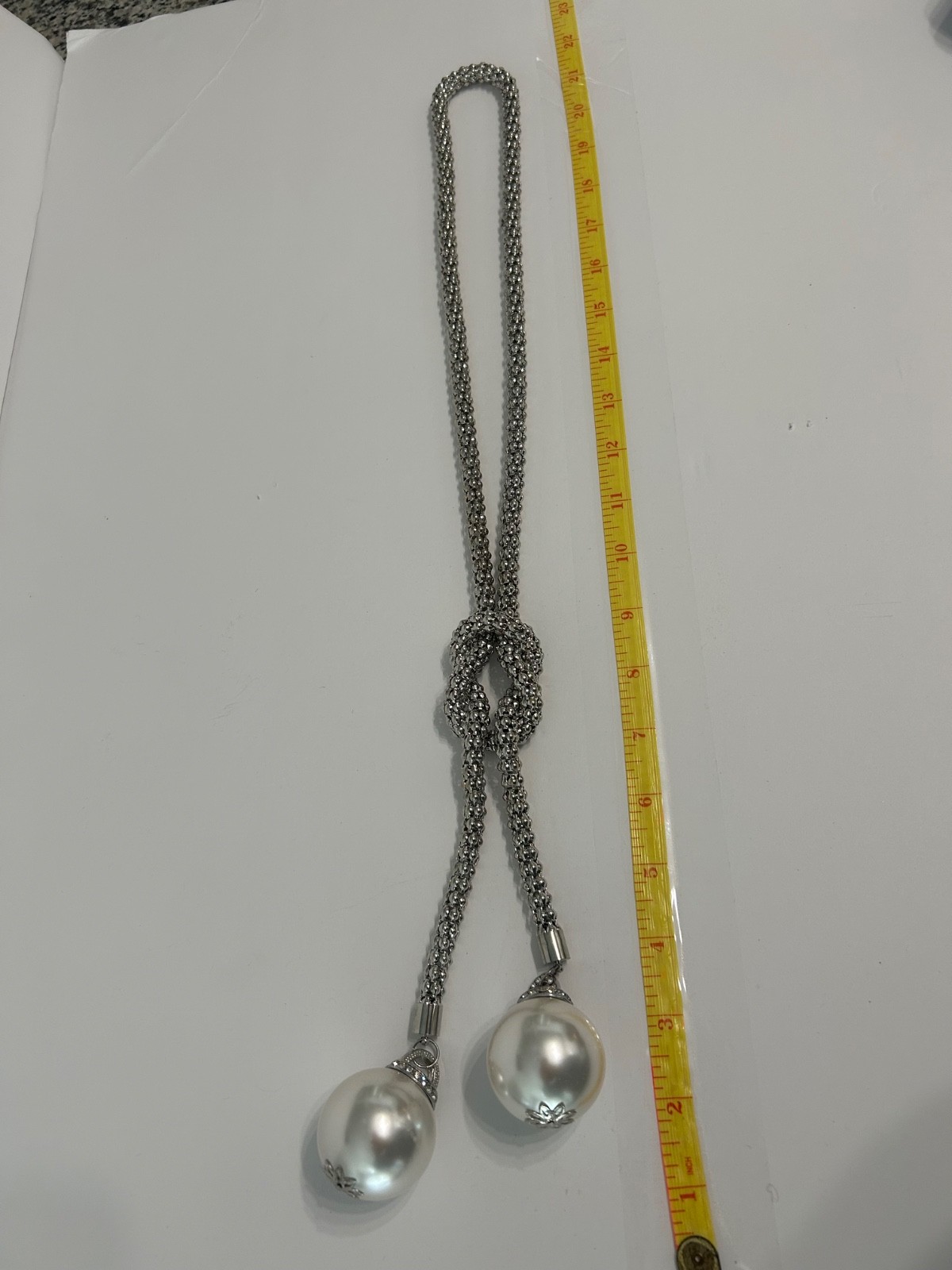 Fashion Necklace, Silver Rope Knot and Pearls