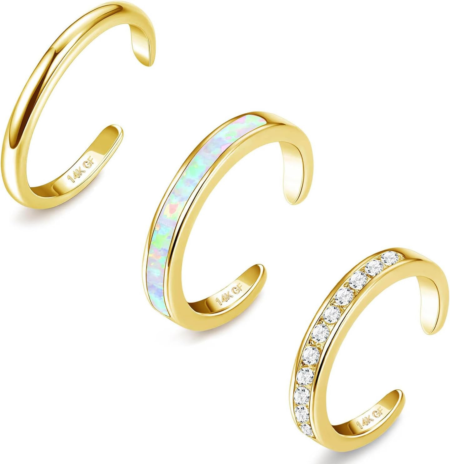 3PCS 14K Gold Filled Toe Rings for Women Adjustable Silver Gold Toe Ring Set Cut