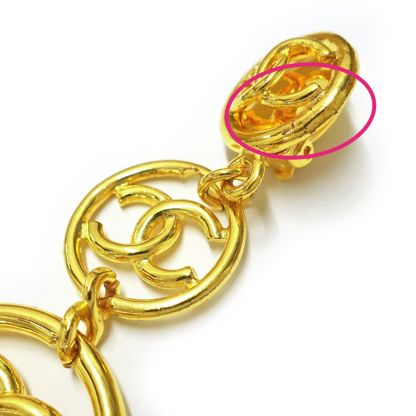 CHANEL Gold Plated CC Logos Round Swing Vintage Clip Earrings #1256c Rise-on