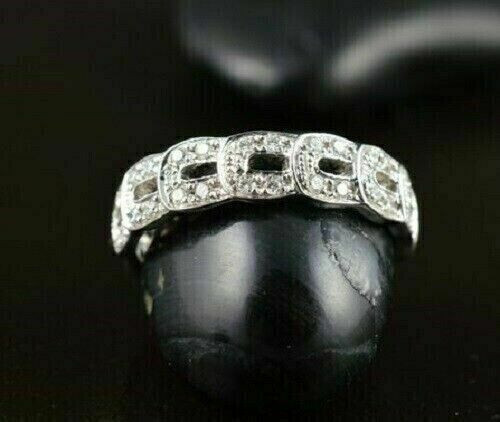 Horseshoe Fully Round Shape 0.35CT Eternity Stone Anniversary Ring In 935 Silver