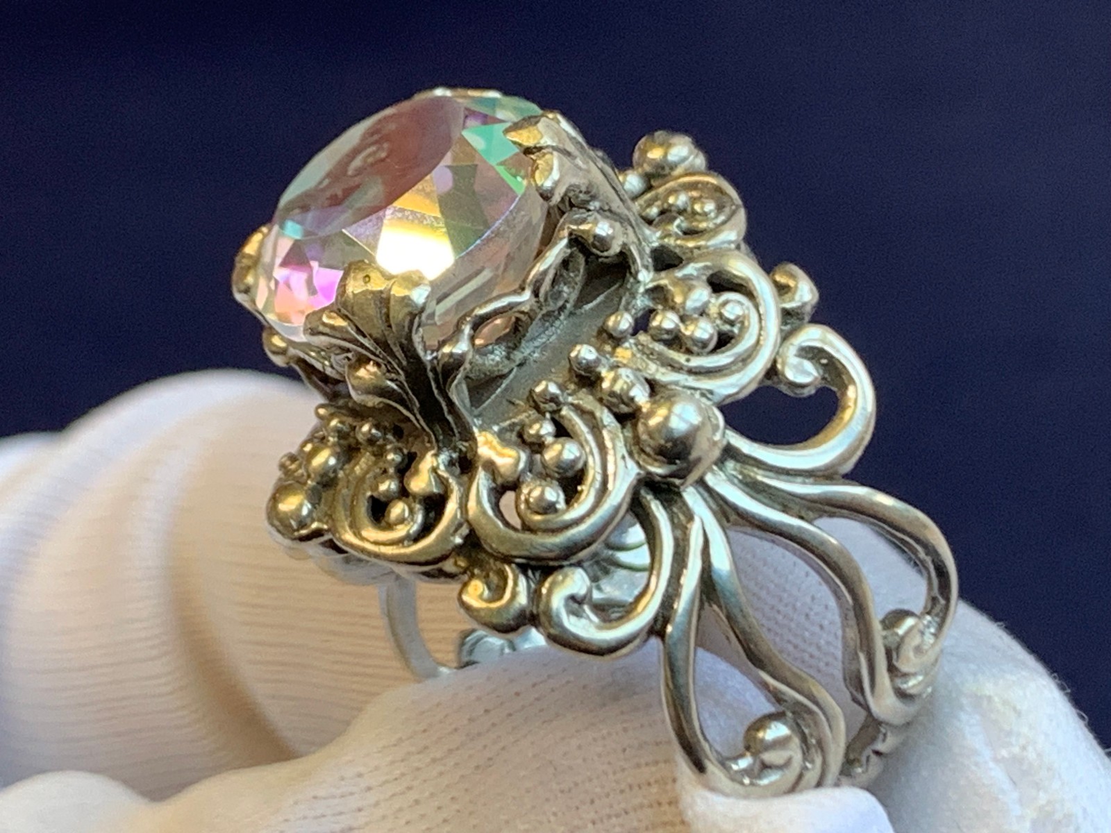 Sterling Silver Ring 11.63g Fine Jewelry Size 9 Band Mystic Topaz Look *READ*