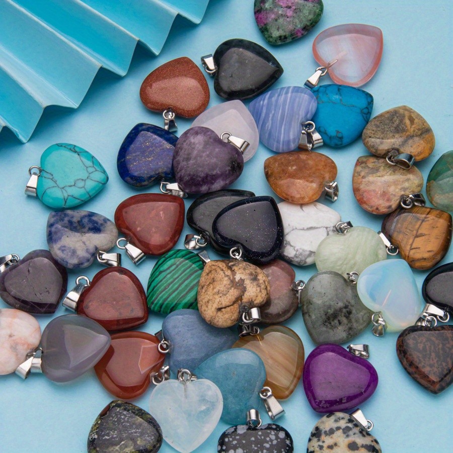 20Pcs Natural Stone Heart-Shaped Crystal Pendants for DIY Jewelry Accessories