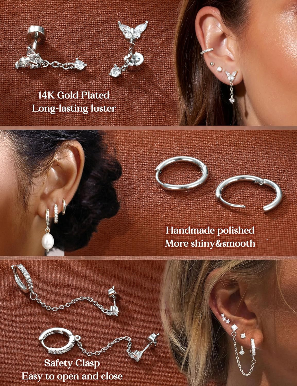 Hypoallergenic Flat Back Earrings Set for Women-Surgical Stainless Steel Earring