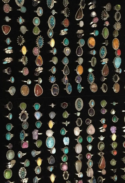 Mix Gemstone Rings Lot~Genuine 925 Sterling Silver Plated Statement Boho Rings~