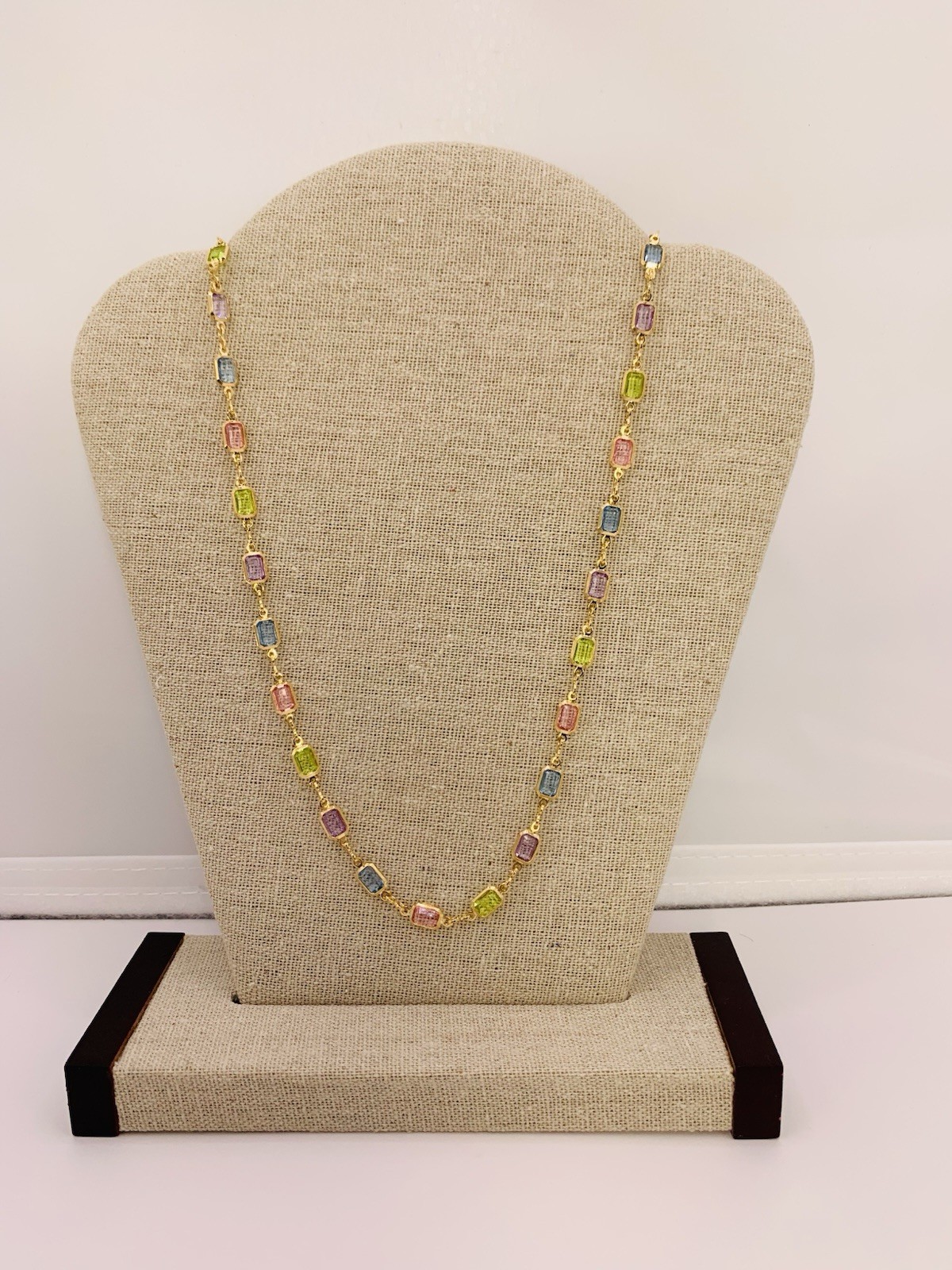 17” Long,18k Gold Filled Multi Stone Necklace 6.19 Gram, 5.1mm Wide. (#MSN2)