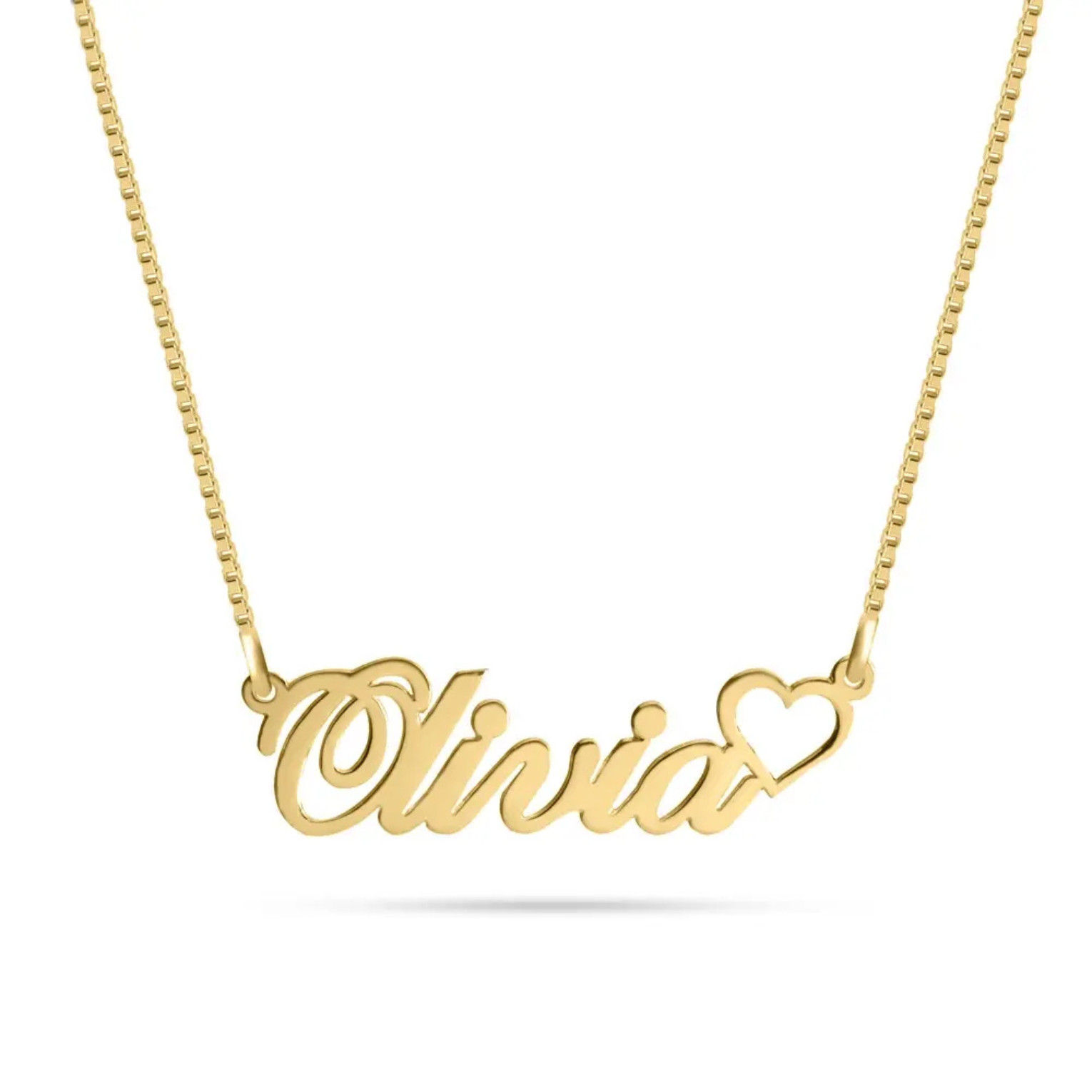 Classic Name Necklace With Heart Custom Box Chain Day Gift 14″ – 22”