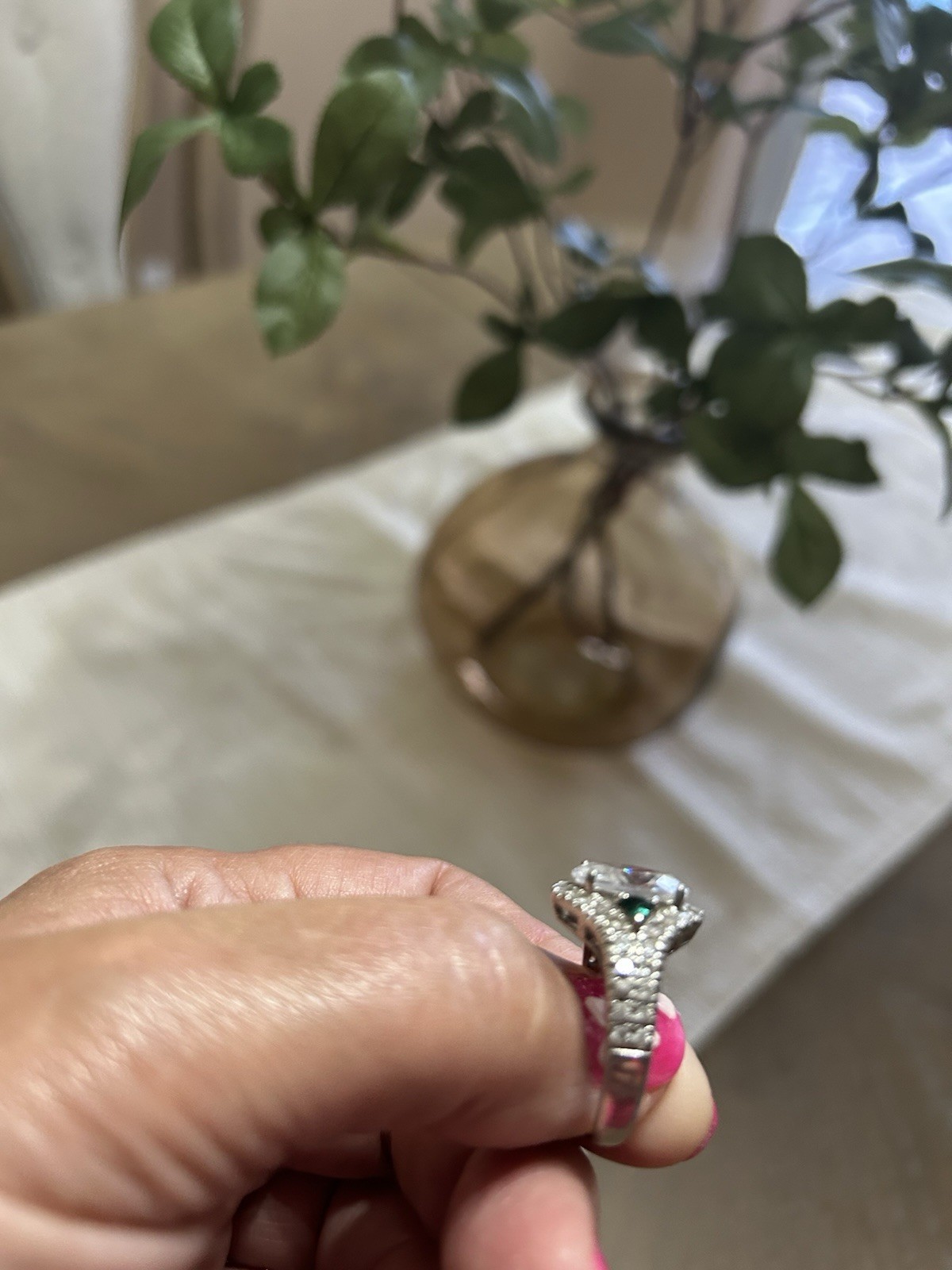 Ross Simons 925 Sterling Silver Emerald & CZ Halo Ring Size 9.5 – 6.0g