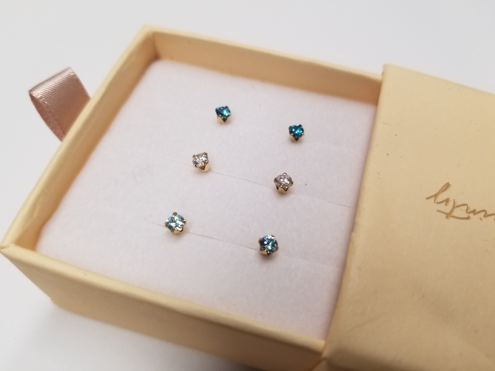 Simple & Dainty Light Blue, Dark Blue, & White CZ 14k Gold Filled Stud Earrings