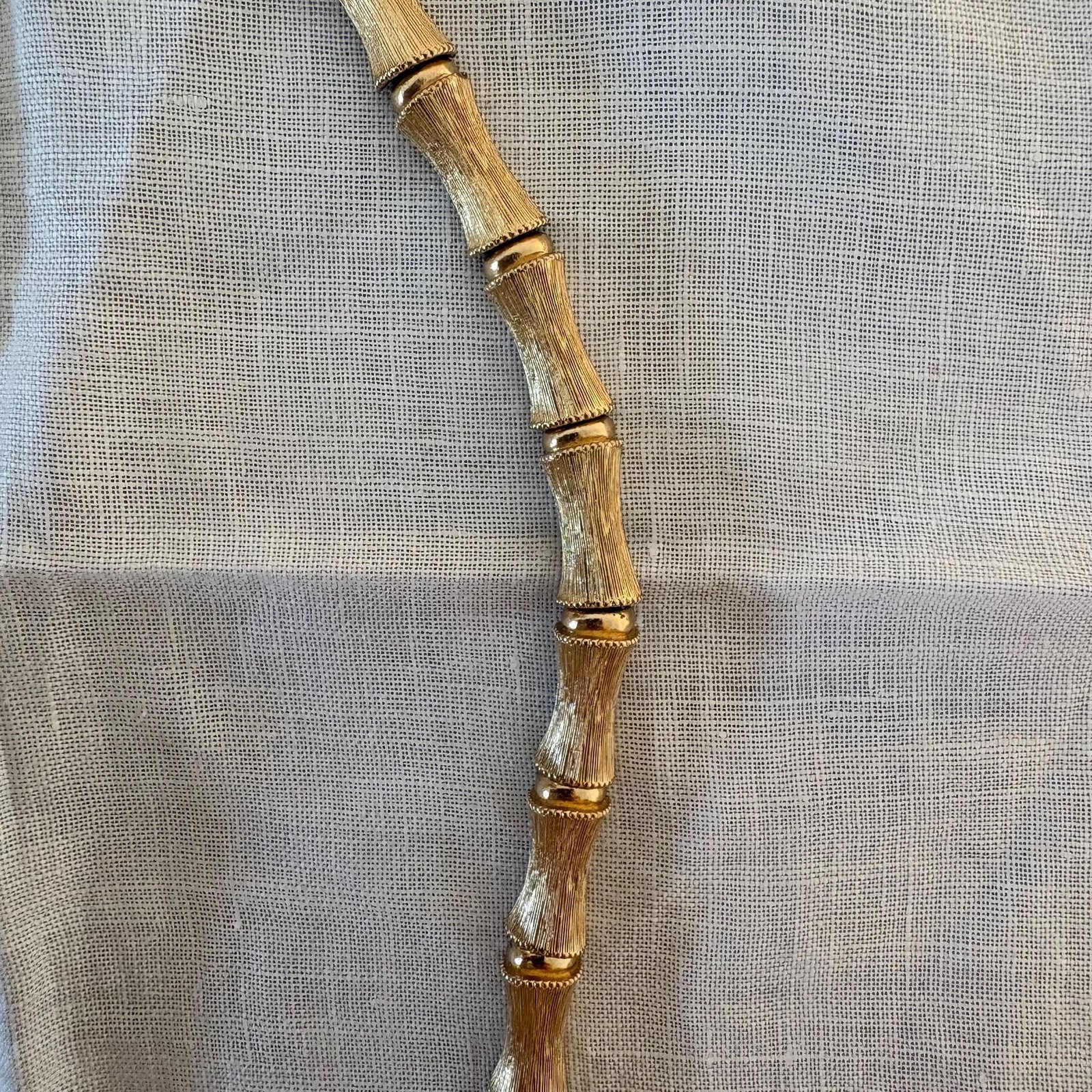 Vintage Monet Gold Bamboo Link Necklace Signed Textured Choker