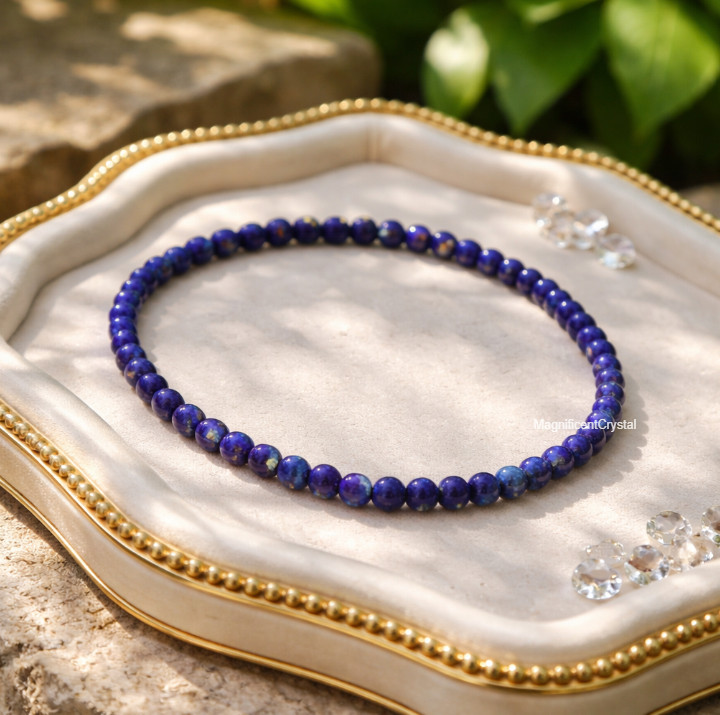 2PCS AAA Lapis Lazuli Bracelet 4mm Blue Stone Healing Crystal Spiritual Bracelet