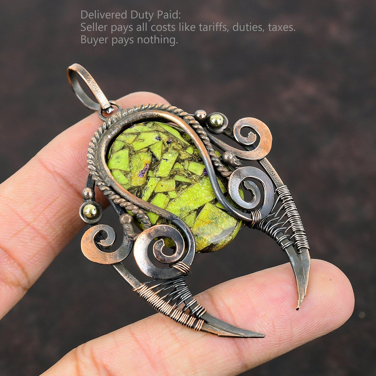 Copper Copper Stichtite Gemstone Wire Wrapped Birthday Handmade Pendant Jewelry