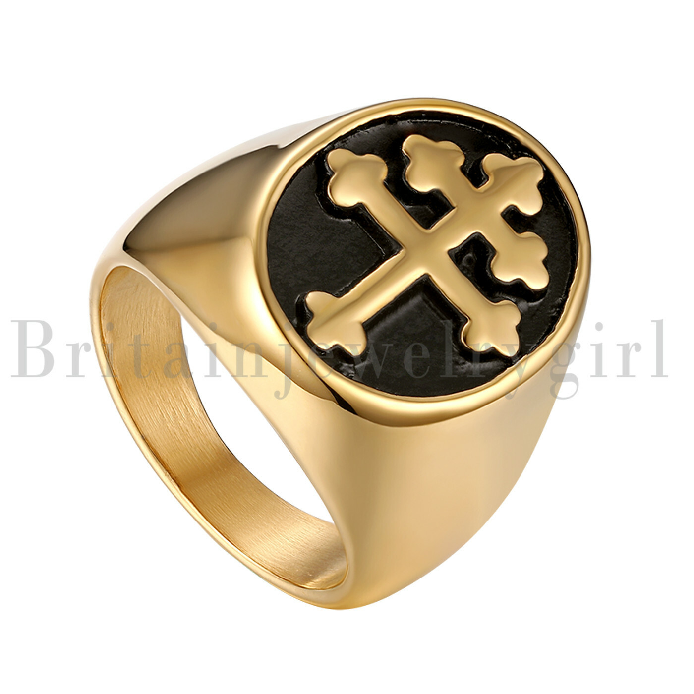 Vintage Gold Plated Stainless Steel Cross Signet Wedding Ring for Men Size 8-13