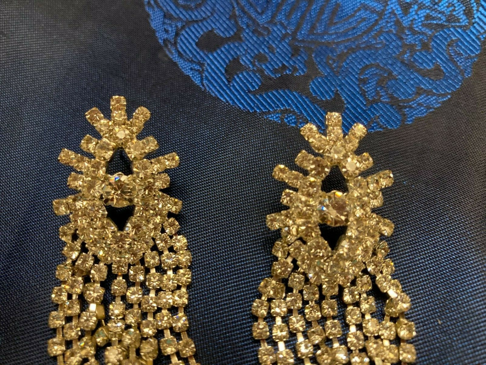 Crystal Rhinestone Chandelier Eveningwear Cocktail Post Earrings 3 1/4″ drop