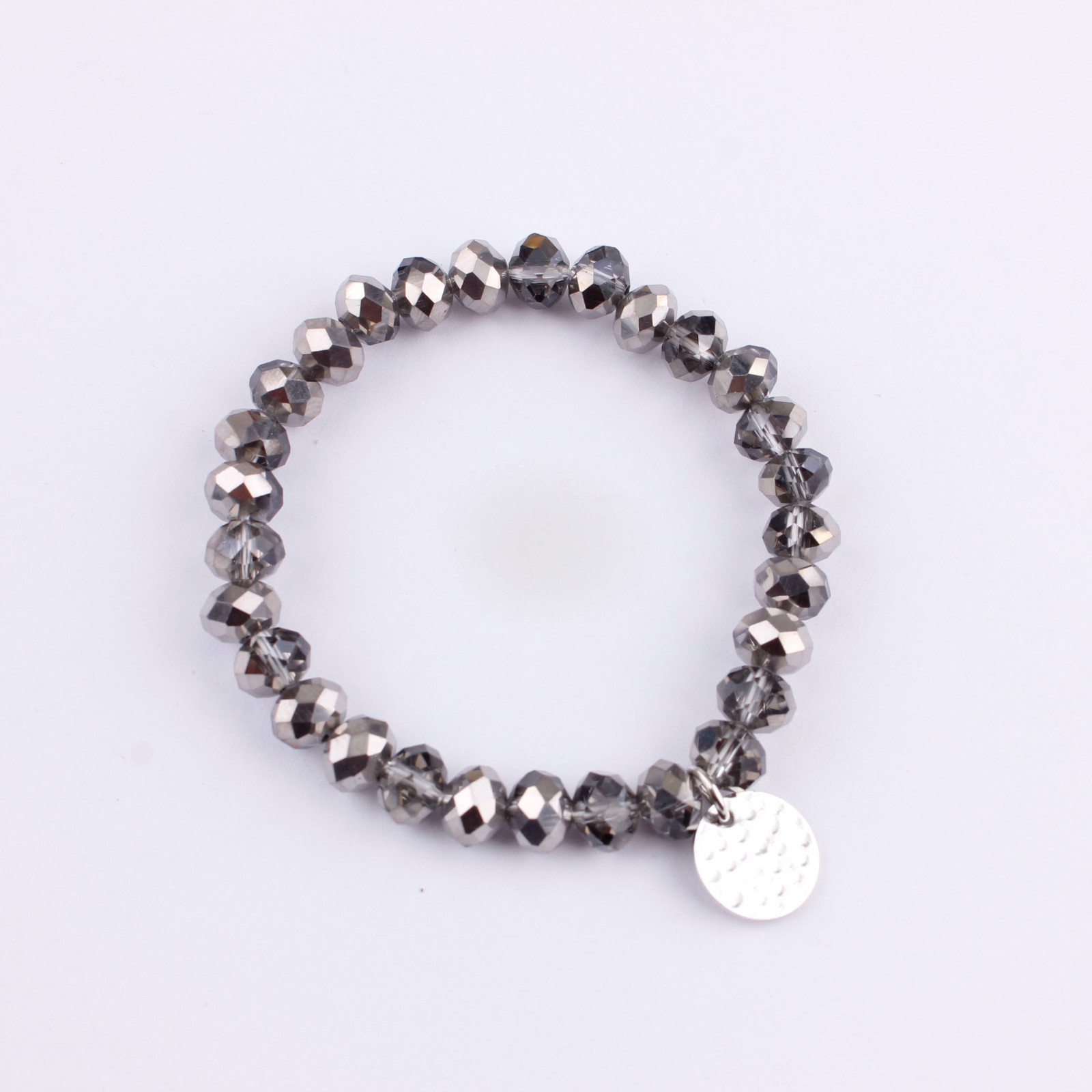 Women 8mm Glass Beads Bracelets with Hammered Disc Crystal Bead Stretch Bracelet