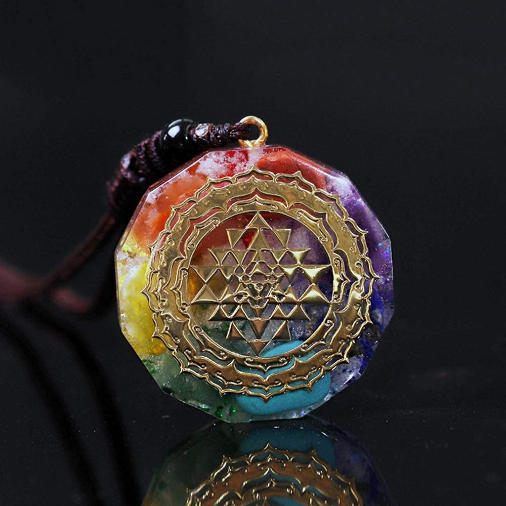 Orgonite Necklace Sri Yantra Luminous Pendant Sacred Geometry Chakra Energy N…