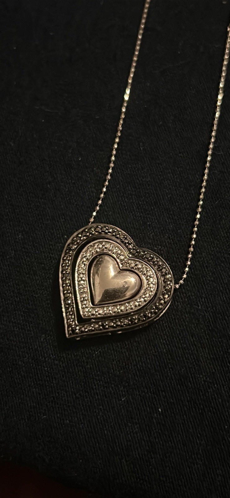 Sterling Heart Necklace with Genuine White & Black Diamond Accents