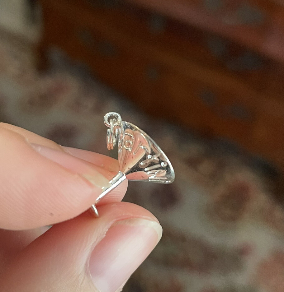 Martini Cocktail Glass Charm For Bracelet Silver Tone Metal Olive On Toothpick