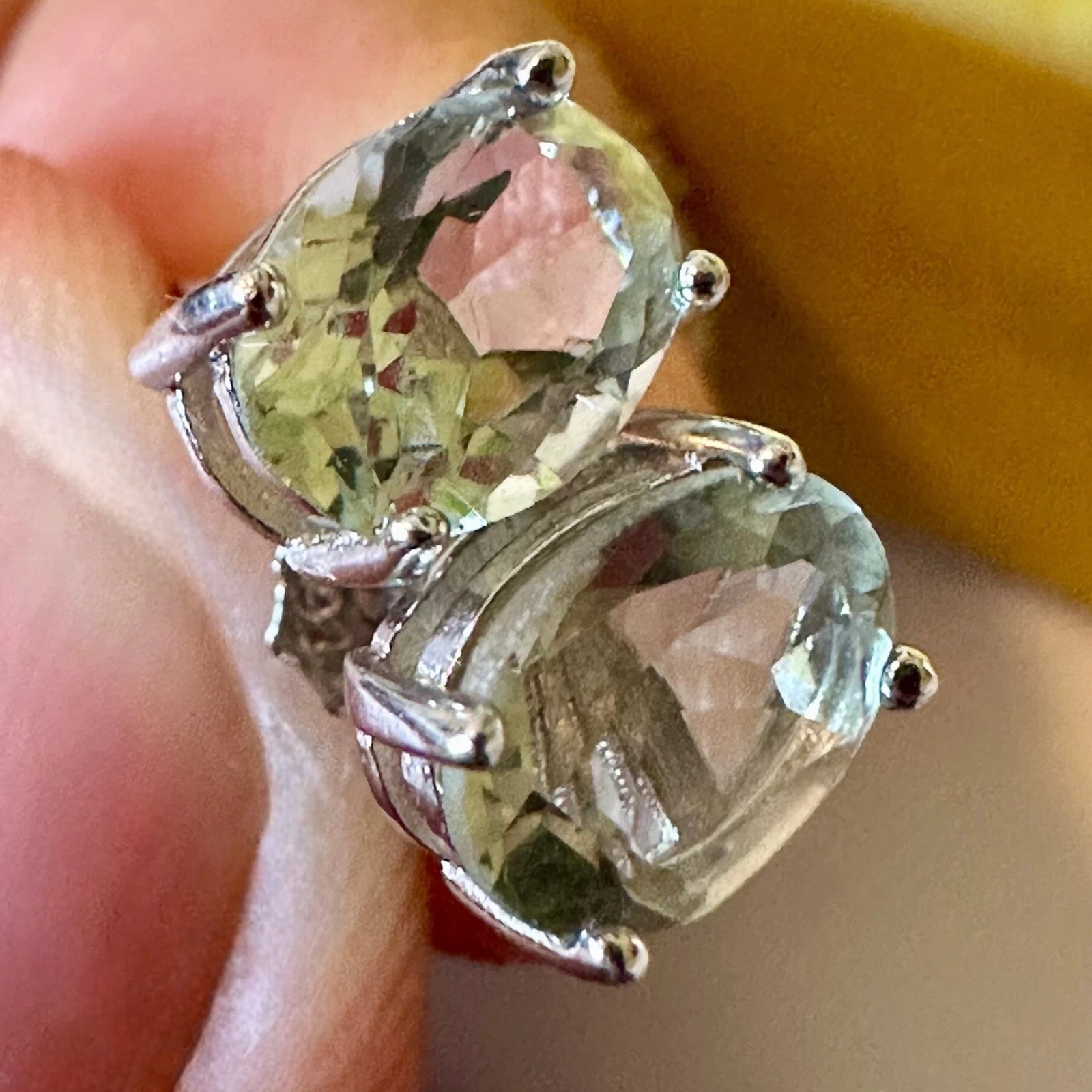 Green Amethyst Stud Earrings Sterling Silver 925 Created oval 6MM Stud for Women