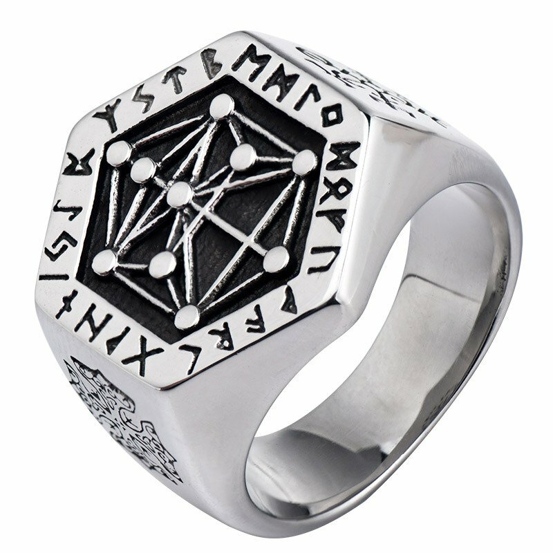 MENDEL Mens Nordic Viking Kabbalah Tree of Life Vegvisir Rune Ring Men Size 7-15