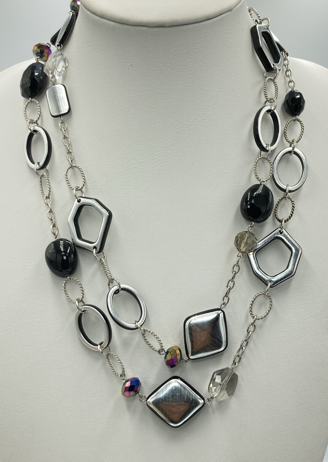 Lia Sophia Long Multicolor Bead Necklace 50in Silver Tone Signed Layering