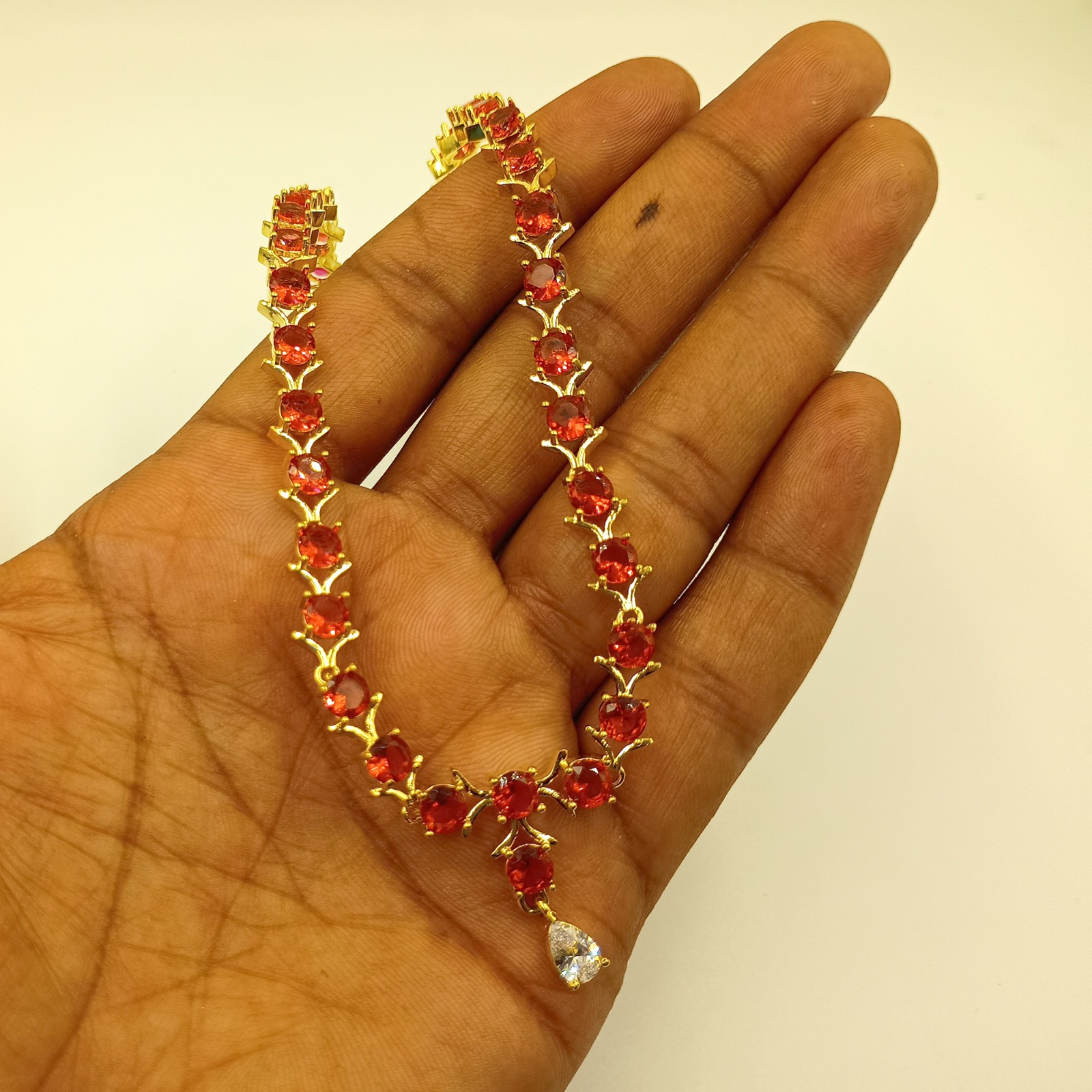 Red Garnet Necklace Set 22k Gold Plated Jewelry Set for Women Gift